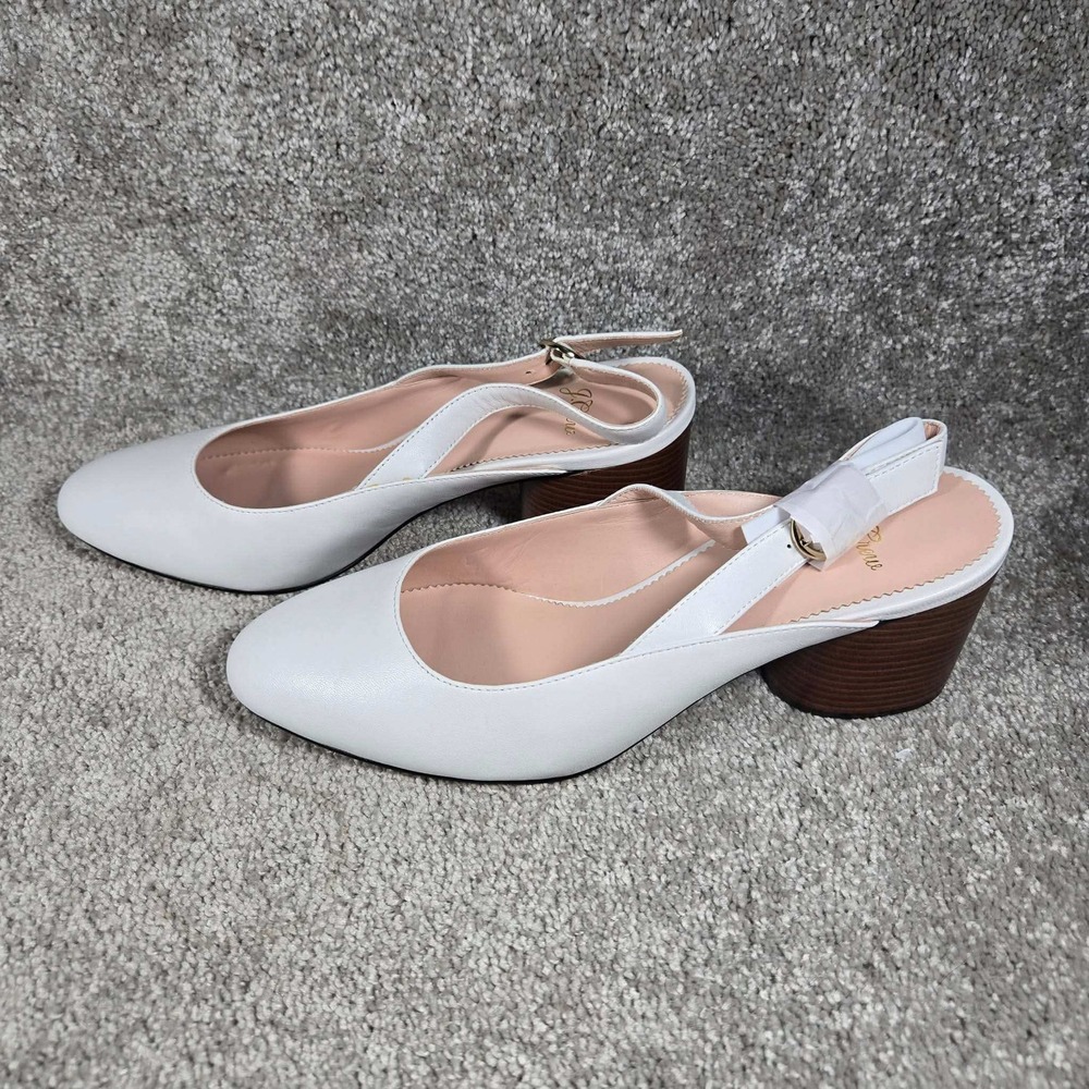 J.Crew Slingback Pump White Leather Block Heel Women 9.5